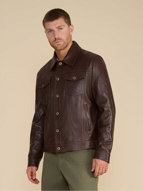 Furniq UK Mens Oliver Leather Sheepskin Button Down Jacket Cognac Sz L NWT $750